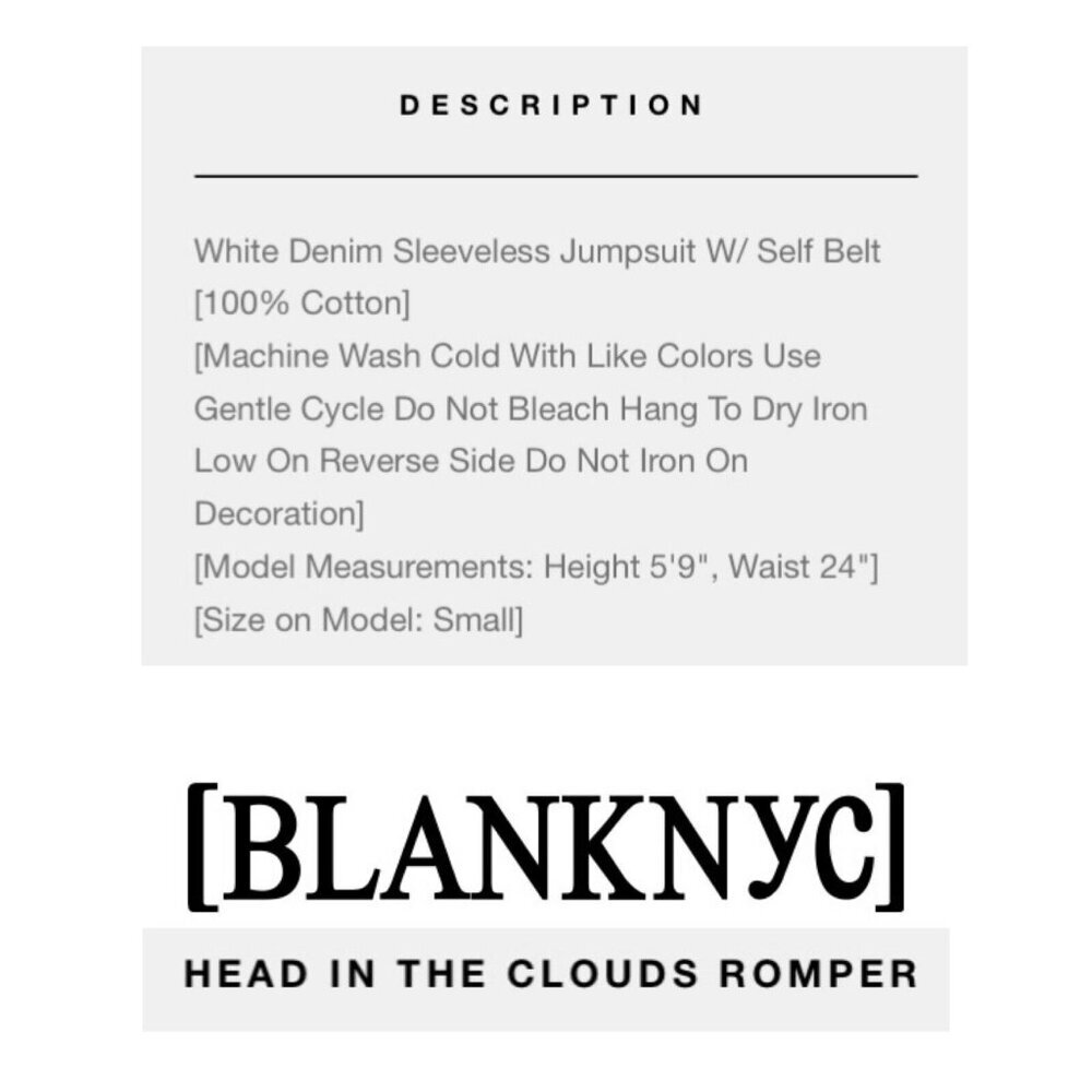Blank NYC Womens Size S White 'Head in the Clouds' Sleeveless‎ Belted Romper - Picture 5 of 10